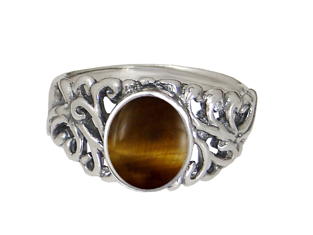 Sterling Silver Gemstone Ring With Tiger Eye Size 6